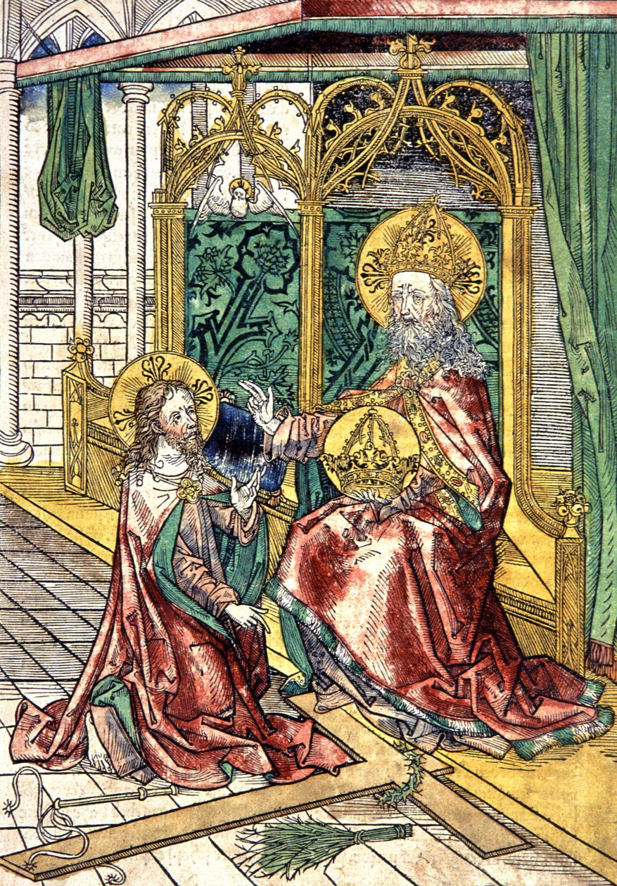 Jezus Christus knielt voor God door Michael Wolgemut or Wolgemuth
