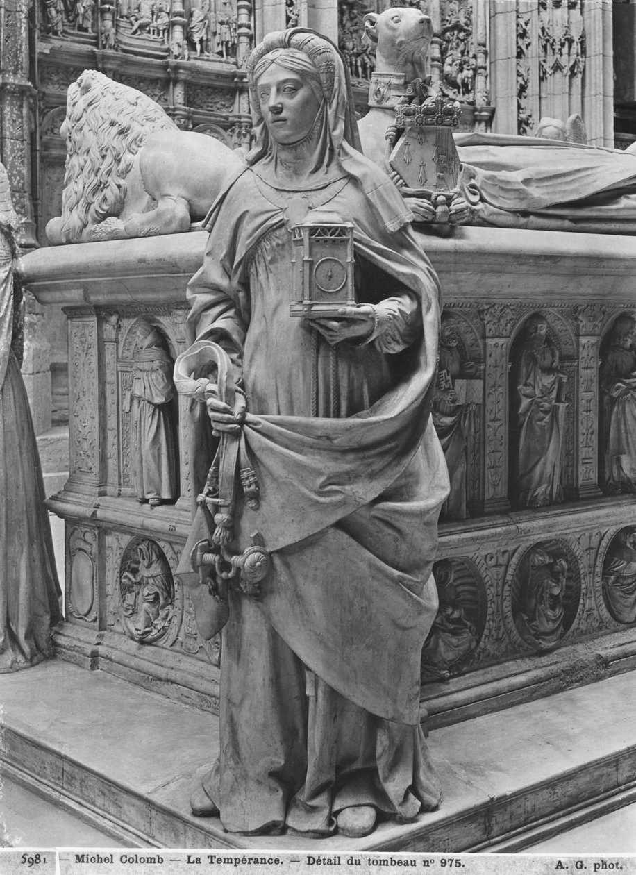 Nantes, Kathedraal van St. Peter en St. Paul, Graf van Frans II, Hertog van Bretagne en Marguerite van Foix, detail van Temperance, 1502-07 door Michel Colombe