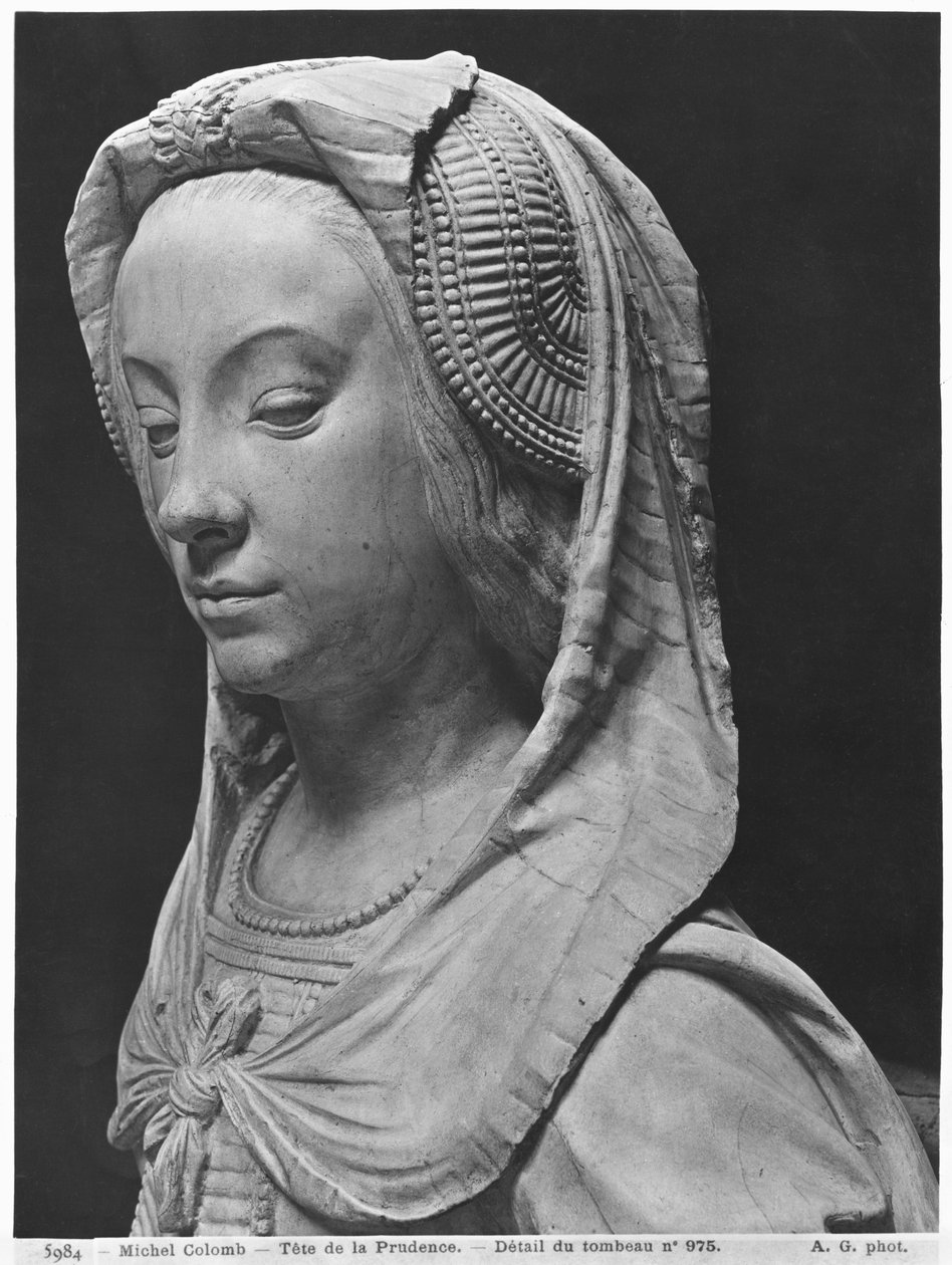 Nantes, St. Peter en St. Paul kathedraal, graf van Frans II, hertog van Bretagne en Marguerite van Foix, hoofd van Voorzichtigheid, 1502-07 (gipsafgietsel van marmer) (detail) door Michel Colombe