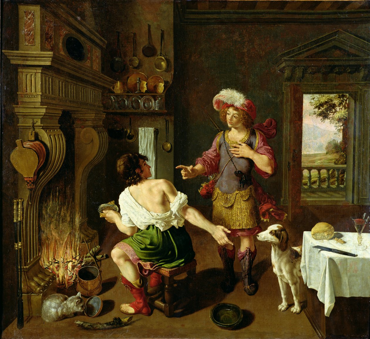 Esau verkoopt zijn eerstgeboorterecht aan Jacob, 1630 door Michel des Gobelins Corneille