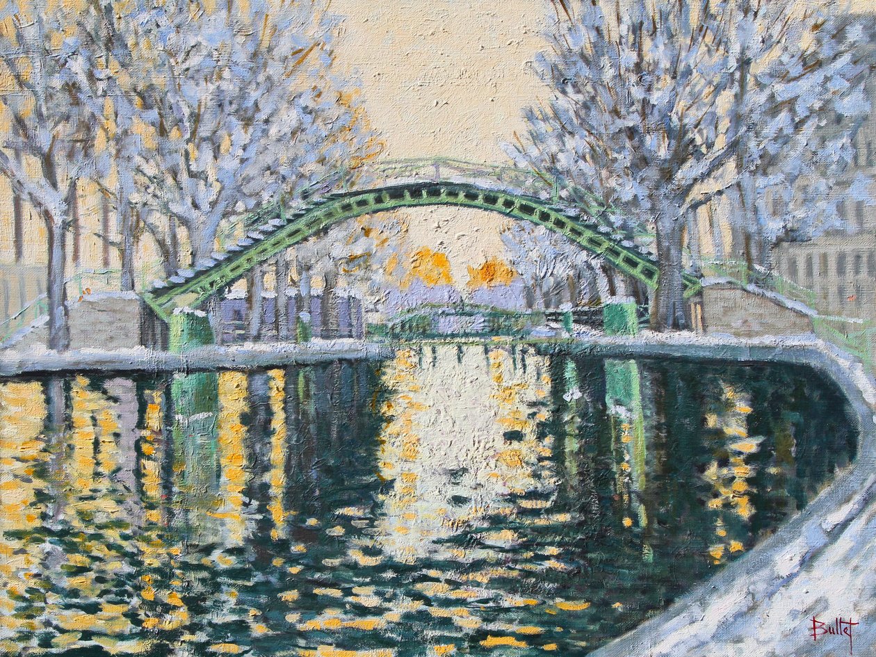 Canal Saint Martin en Hiver, 2003 (olieverf op board) door Michel Bultet