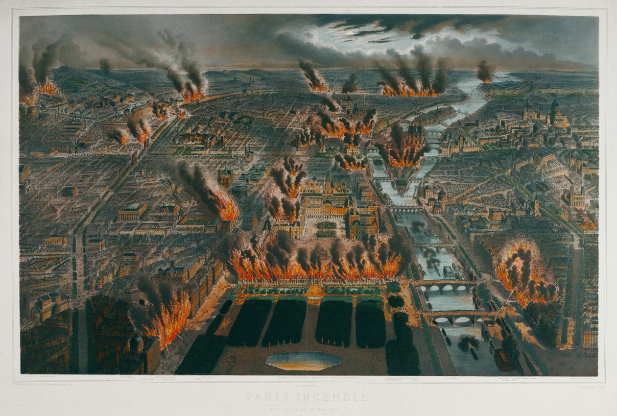 De Commune: Parijs brandt in de nacht van 24 op 25 mei 1871 ... (gravure) door Charles Fichot