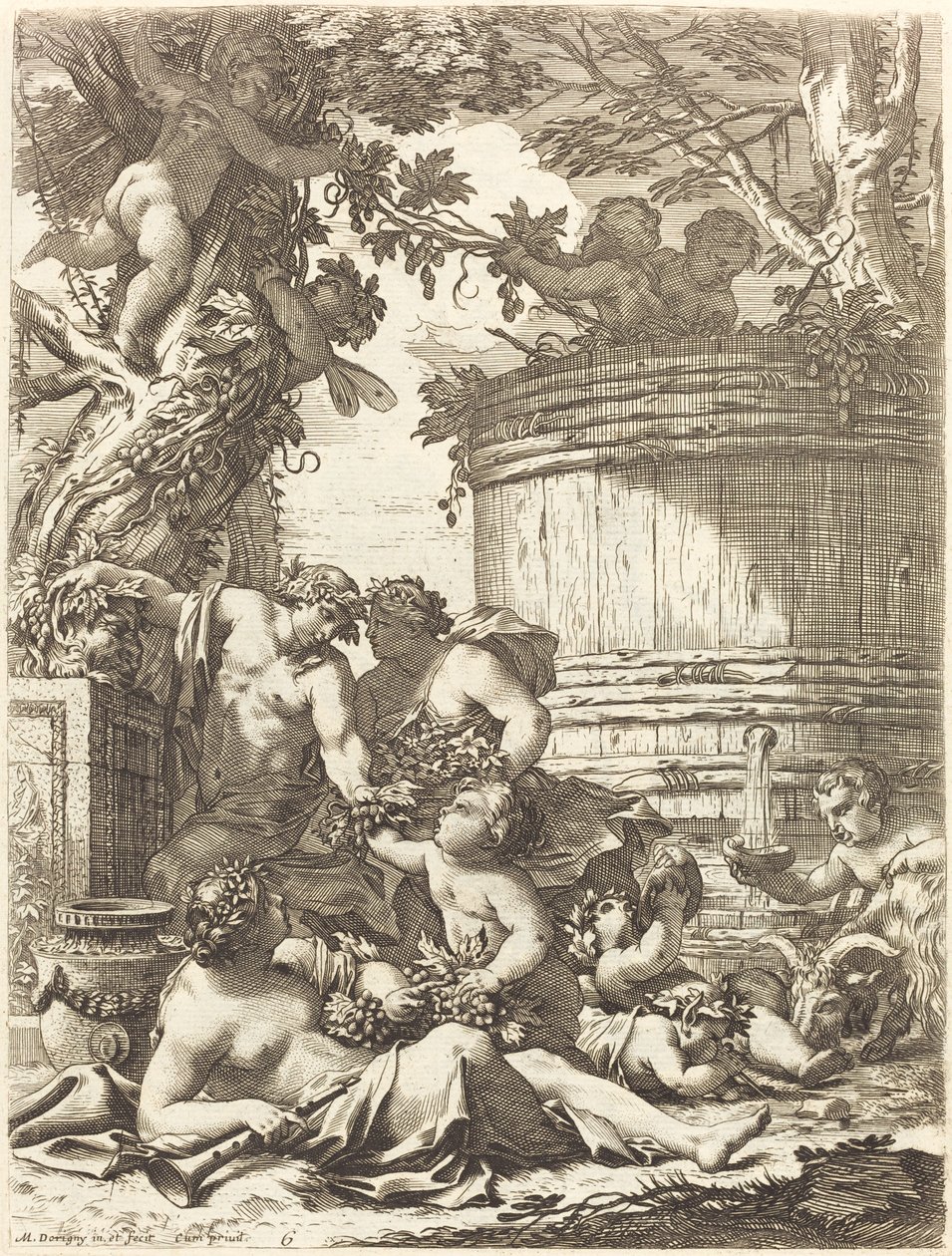 Putti met Druiven en een Zittende Bacchante door Michel Dorigny
