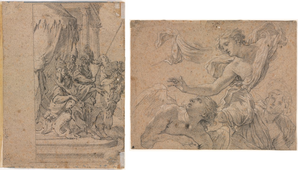 Studies van engelen (recto); Panthea voor Cyrus? (verso) door Michel Dorigny