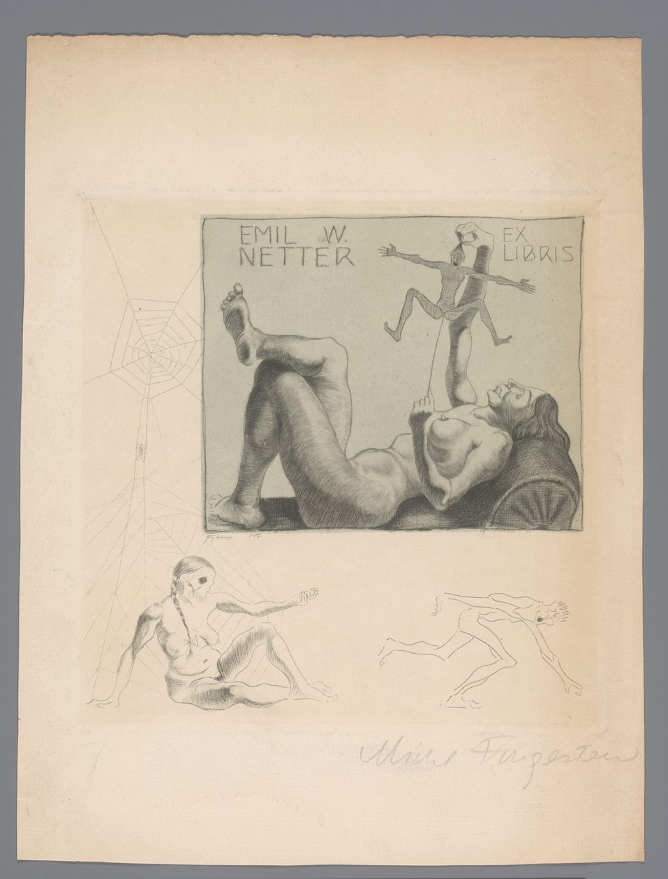 Ex libris van Emil W. Netter door Michel Fingesten (signed by artist)
