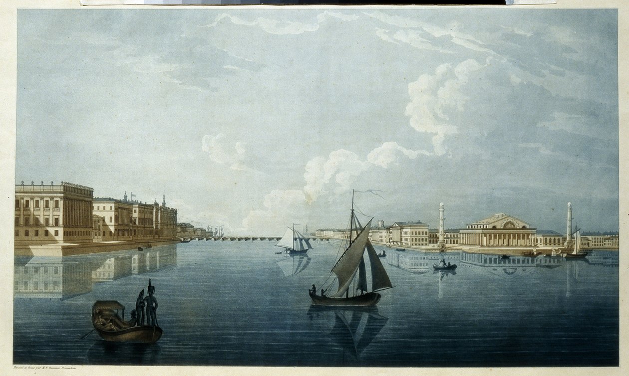De Beurs en het Marmeren Paleis in Sint-Petersburg door Michel Francois Damam Demartrait