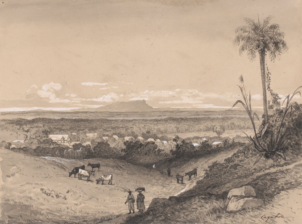 Dorp Arima en Mount Tamana door Michel Jean Cazabon