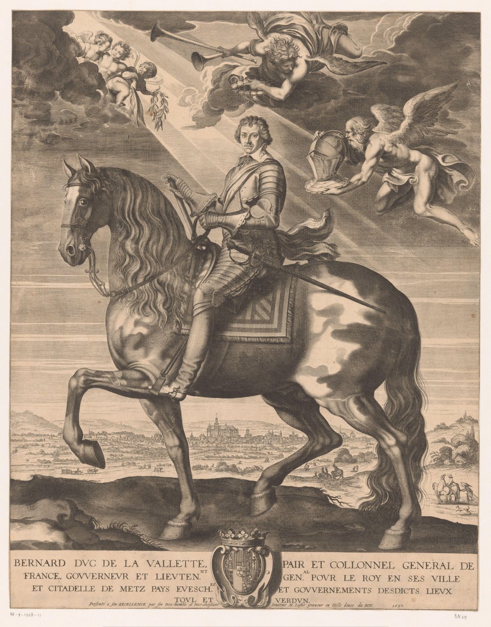 Ruiterportret van Bernard de Foix de la Valette, hertog van Epernon door Michel Lasne