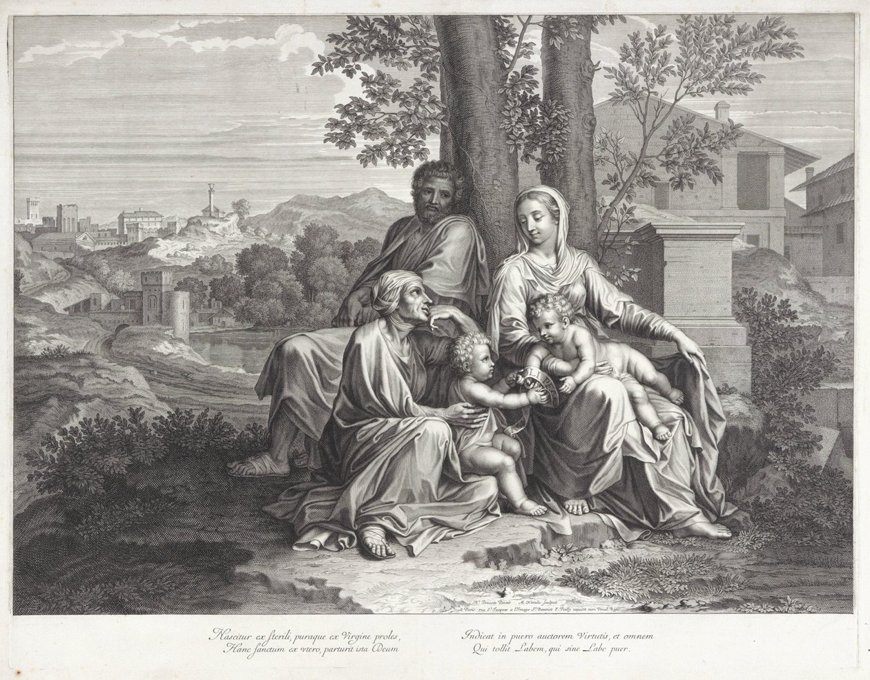 Heilige Familie met Elisabet en Johannes de Doper door Michel Natalis