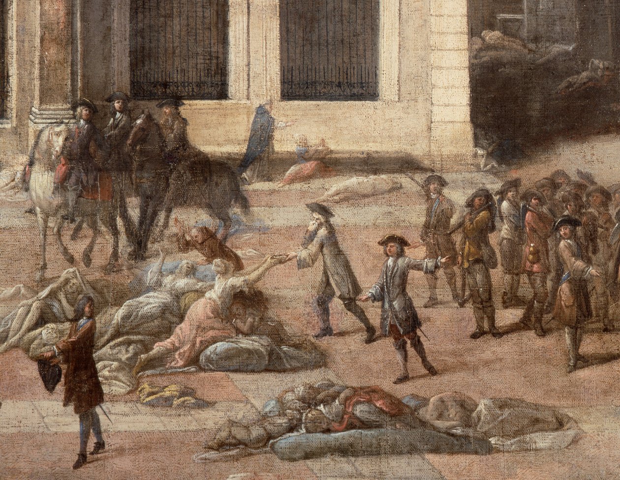 Zicht op het Stadhuis (van Marseille) tijdens de pest van 1720 door Michel Serre