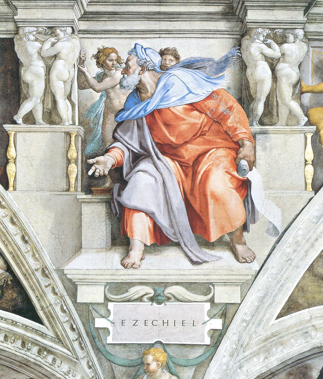 Ezechiël op het plafond van de Sixtijnse Kapel in het Vaticaan door Michelangelo Buonarroti