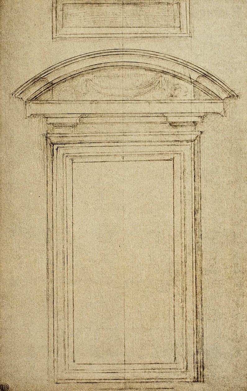 Architectonische studie voor een raam door Michelangelo Buonarroti