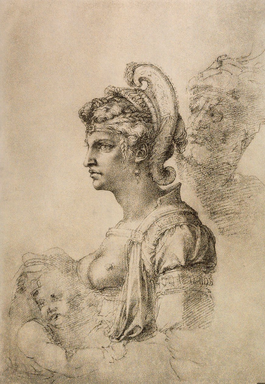 Cleopatra, tekening door Michelangelo. Gabinetto dei Disegni e delle Stampe, Galleria degli Uffizi, Florence door Michelangelo Buonarroti