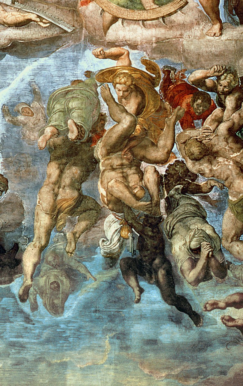 Detail van het Laatste Oordeel, Sixtijnse Kapel door Michelangelo Buonarroti