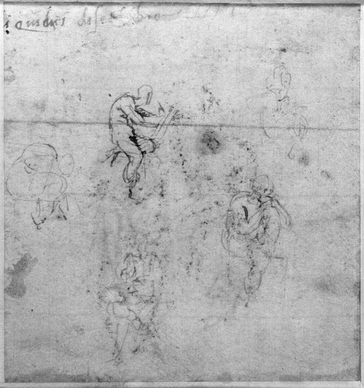 Figurenstudies voor de Lunetten van het plafond van de Sixtijnse Kapel door Michelangelo Buonarroti