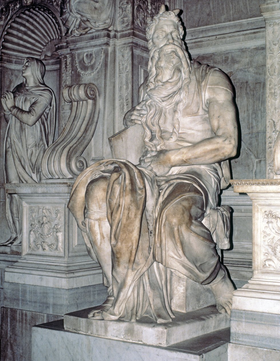 Mozes, beeldhouwwerk van het graf van Paus Julius II (1453-1513) 1513-16 door Michelangelo Buonarroti