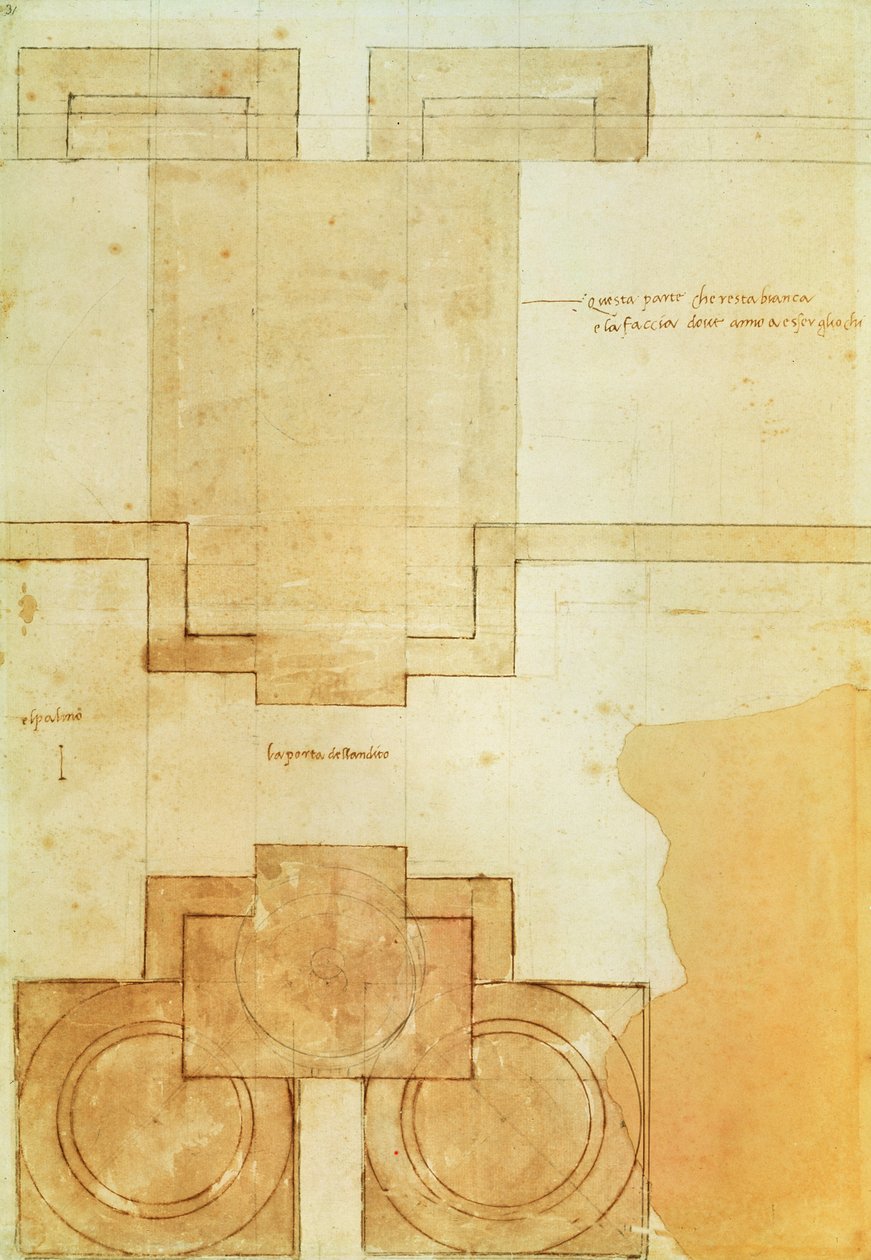 Plan van de trommel van de koepel van de kerk van de Sint-Pietersbasiliek door Michelangelo Buonarroti