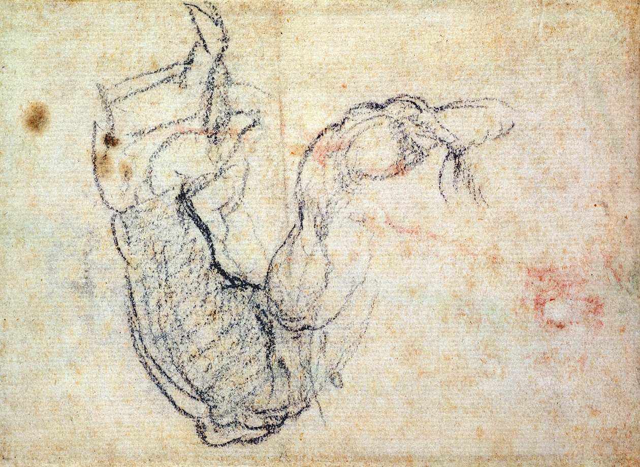 Voorbereidende studie voor de arm van Christus in het Laatste Oordeel, 1535-41 door Michelangelo Buonarroti