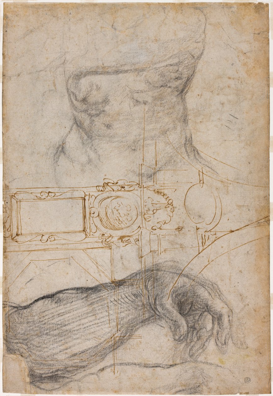 Schema voor de decoratie van het plafond van de Sixtijnse Kapel, c.1508 door Michelangelo Buonarroti