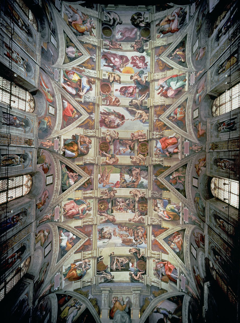 Plafond van de Sixtijnse Kapel, 1508-12 (na restauratie) door Michelangelo Buonarroti