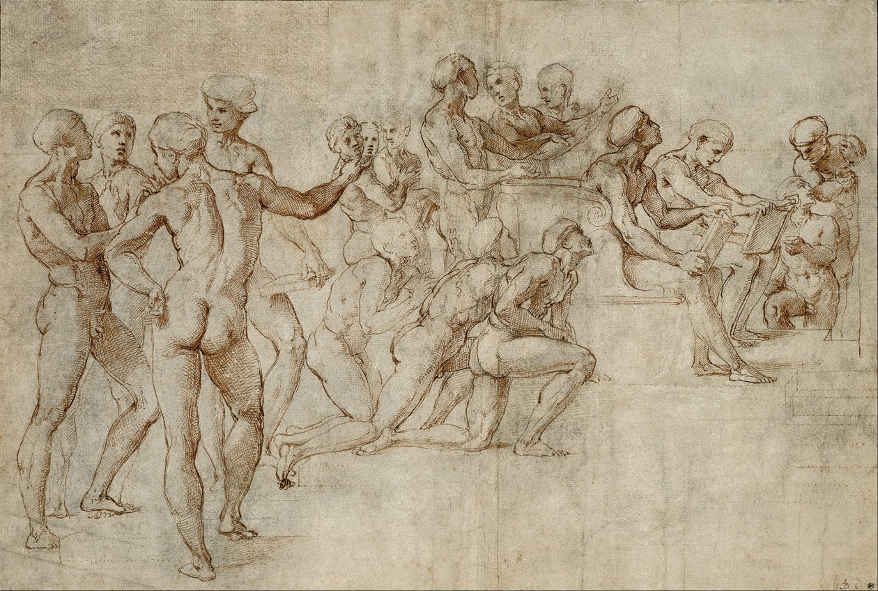 Schets voor het linkeronderdeel van de Disputa door Michelangelo Buonarroti