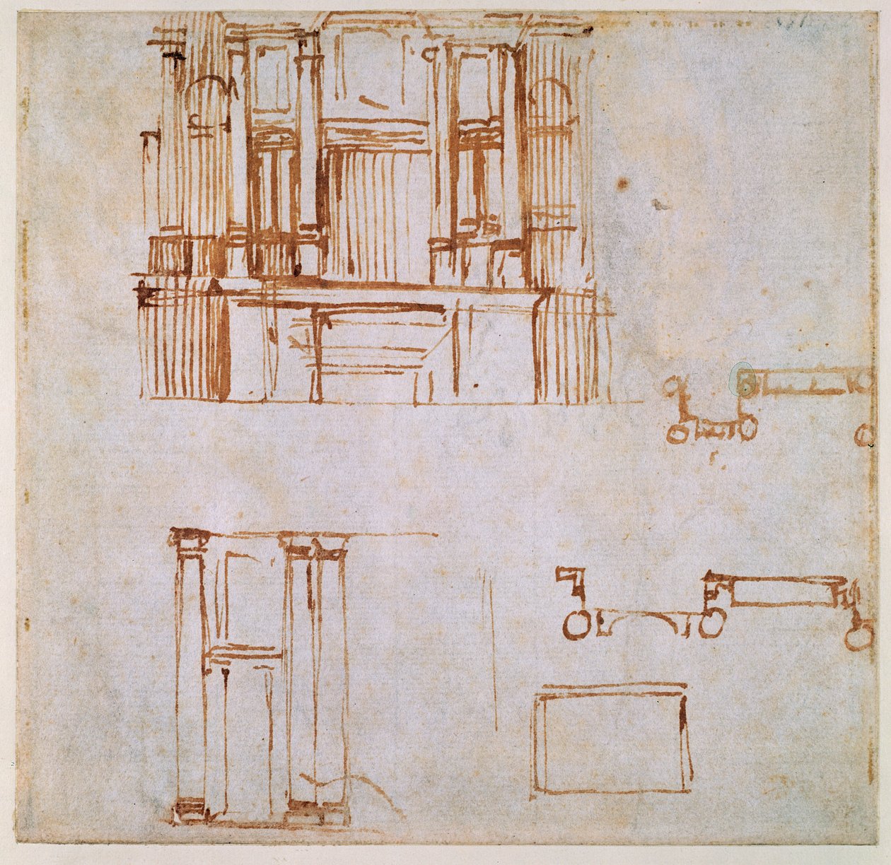 Studies voor een monumentaal grafmonument (voor de graven van Clemens VII en Leo X gepland voor het koor van San Lorenzo, Florence) 1525-26 door Michelangelo Buonarroti