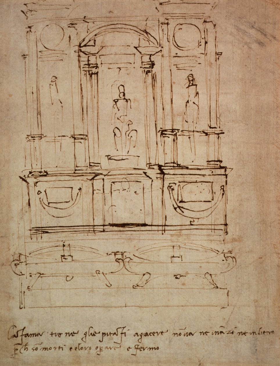 Studie voor een dubbel graf voor de Medici-graven in de Nieuwe Sacristie, 1521 door Michelangelo Buonarroti