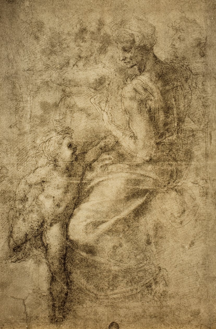 Studie voor een sibille van de Sixtijnse Kapel; tekening door Michelangelo door Michelangelo Buonarroti