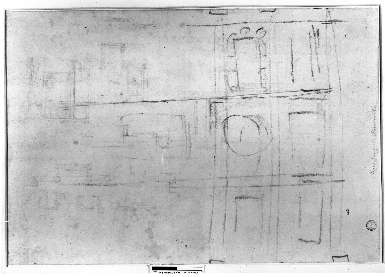 Studie voor het Plafond van de Laurentiaanse Bibliotheek, 1524 door Michelangelo Buonarroti