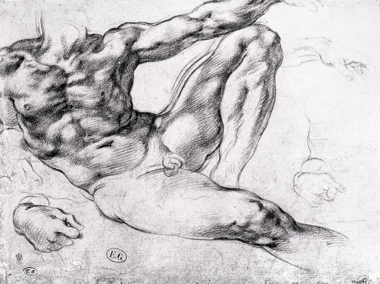 Studie voor de Schepping van Adam door Michelangelo Buonarroti