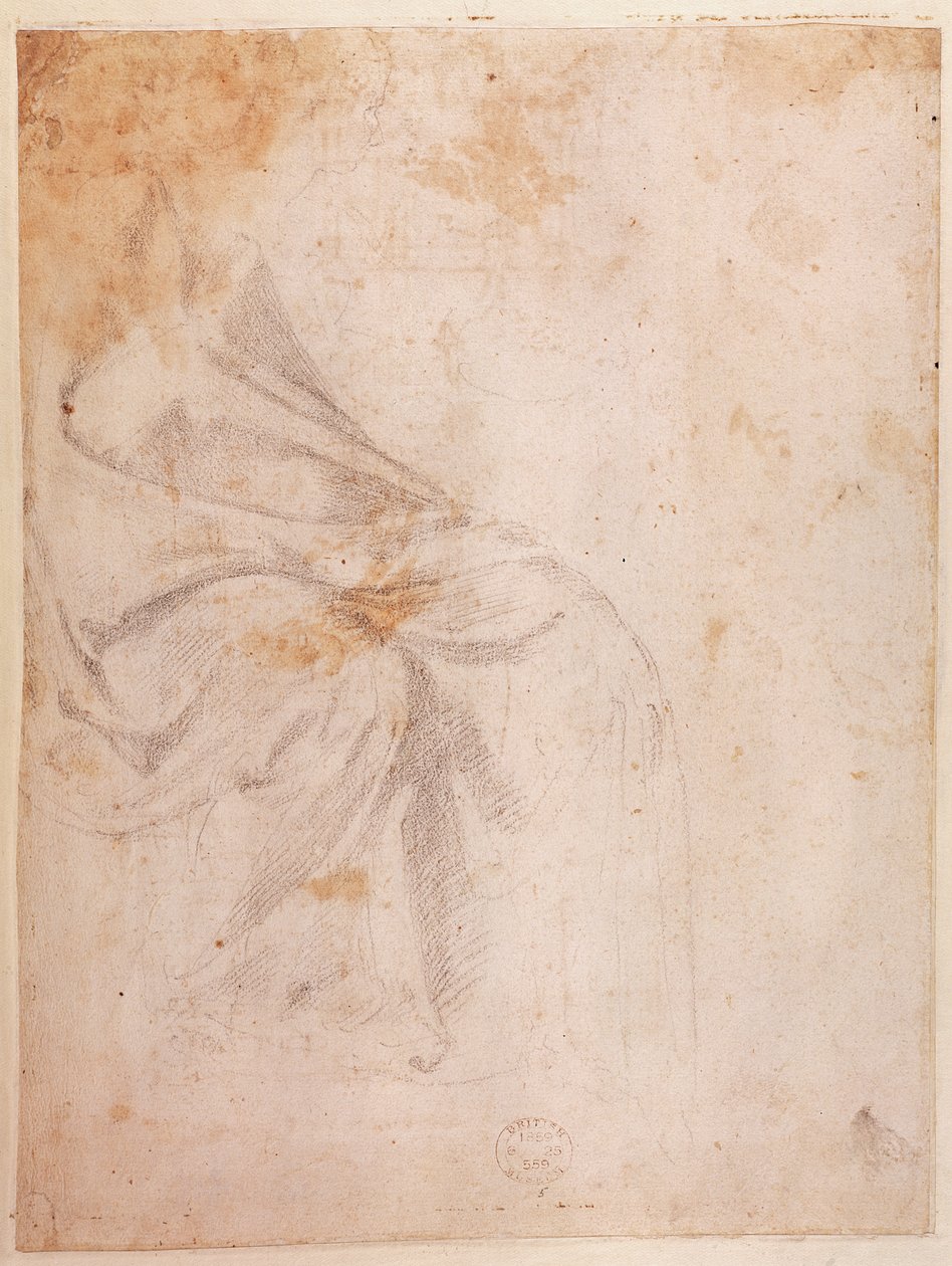 Studie van Draperie (zwarte krijt op papier) door Michelangelo Buonarroti