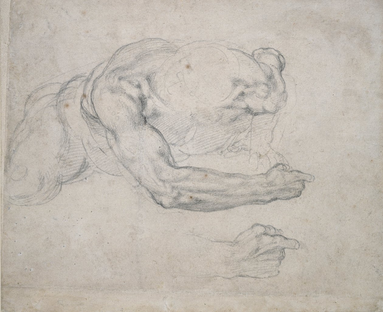Studie van een Man die van de Grond opstaat door Michelangelo Buonarroti