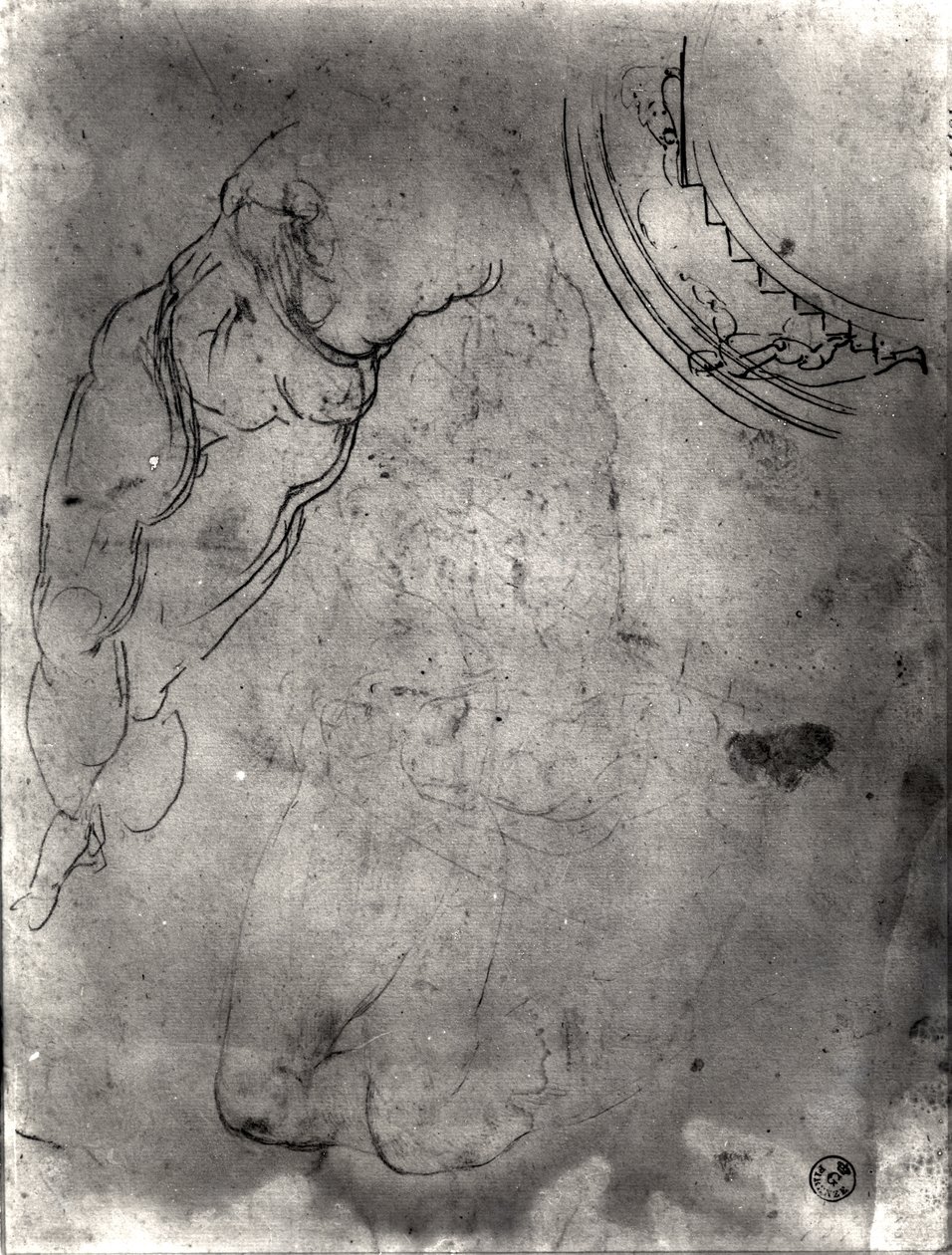 Studie van een mannelijk naakt door Michelangelo Buonarroti