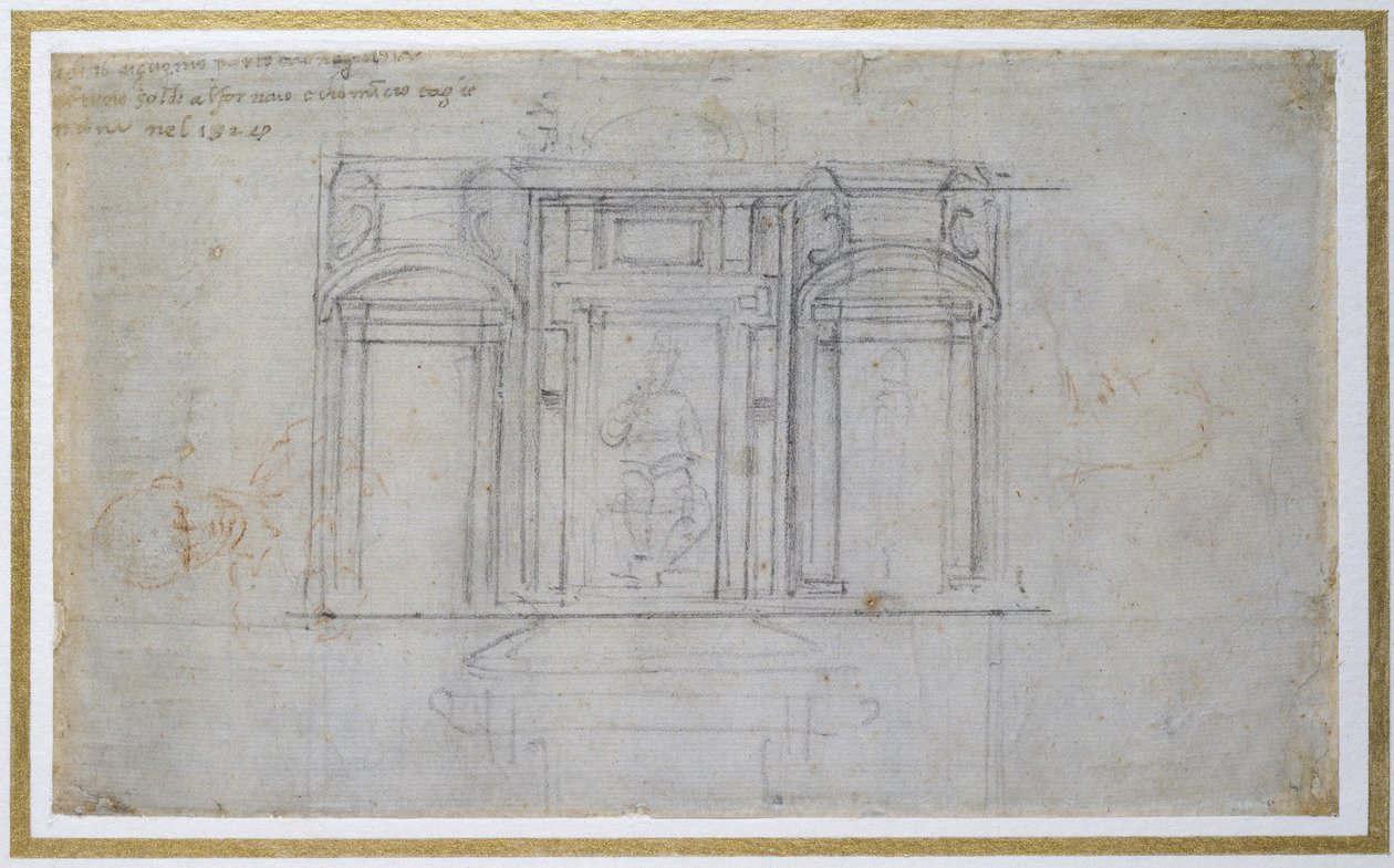 Studie van het bovenste niveau van het Medici-graf, ca. 1520 door Michelangelo Buonarroti
