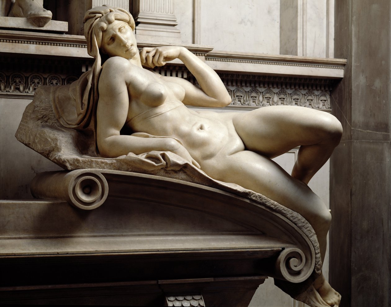 Het graf van Lorenzo de Medici 1449-92 (detail van Dageraad) door Michelangelo Buonarroti
