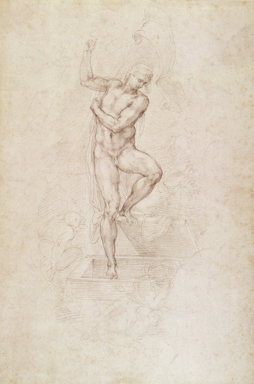 De Verrezen Christus, studie voor de fresco van Het Laatste Oordeel in de Sixtijnse Kapel, Vaticaan door Michelangelo Buonarroti