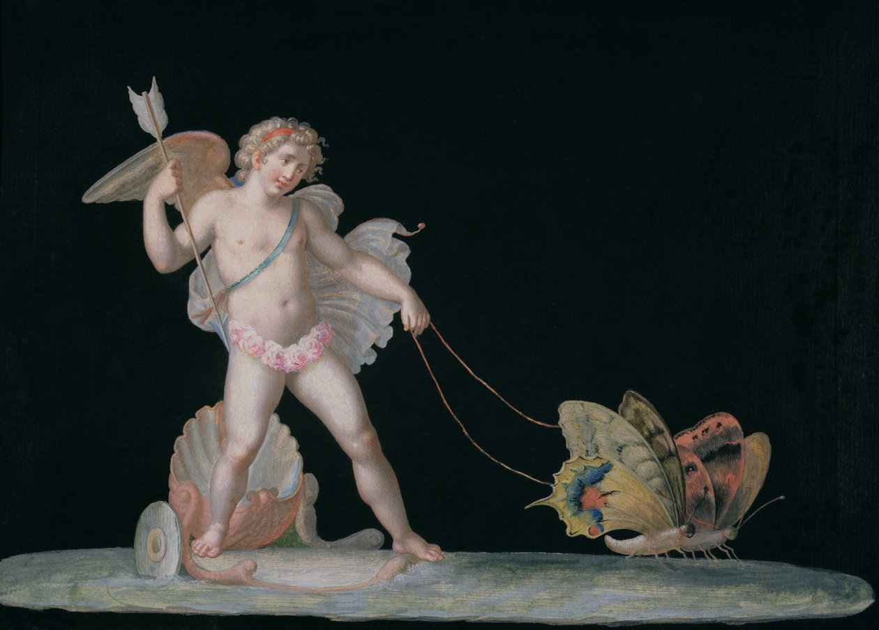 Cupido geleid door vlinders door Michelangelo Maestri