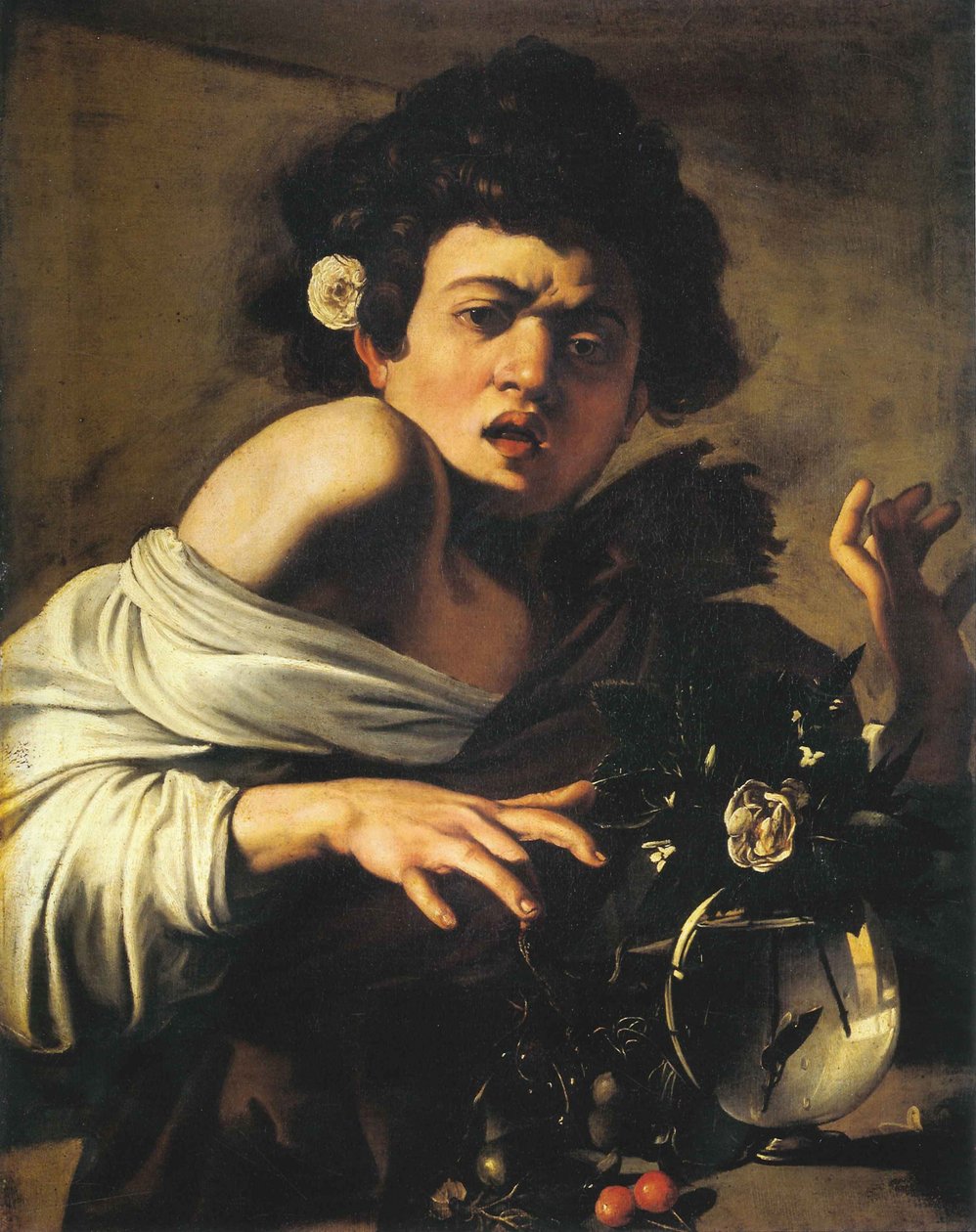 Jongen gebeten door een hagedis door Michelangelo Merisi Caravaggio