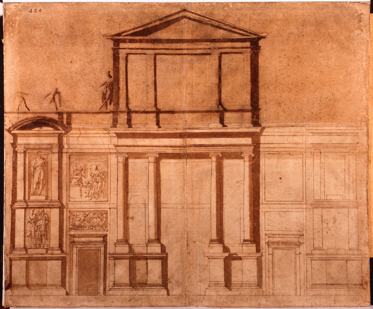 Tekening van de gevel van San Lorenzo door Michelangelo (after) Buonarroti