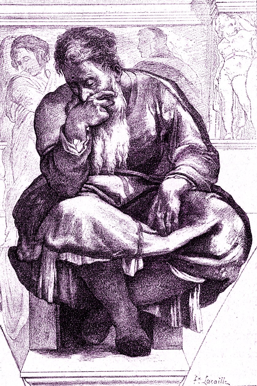Jeremia, de wenende profeet door Michelangelo (after) Buonarroti
