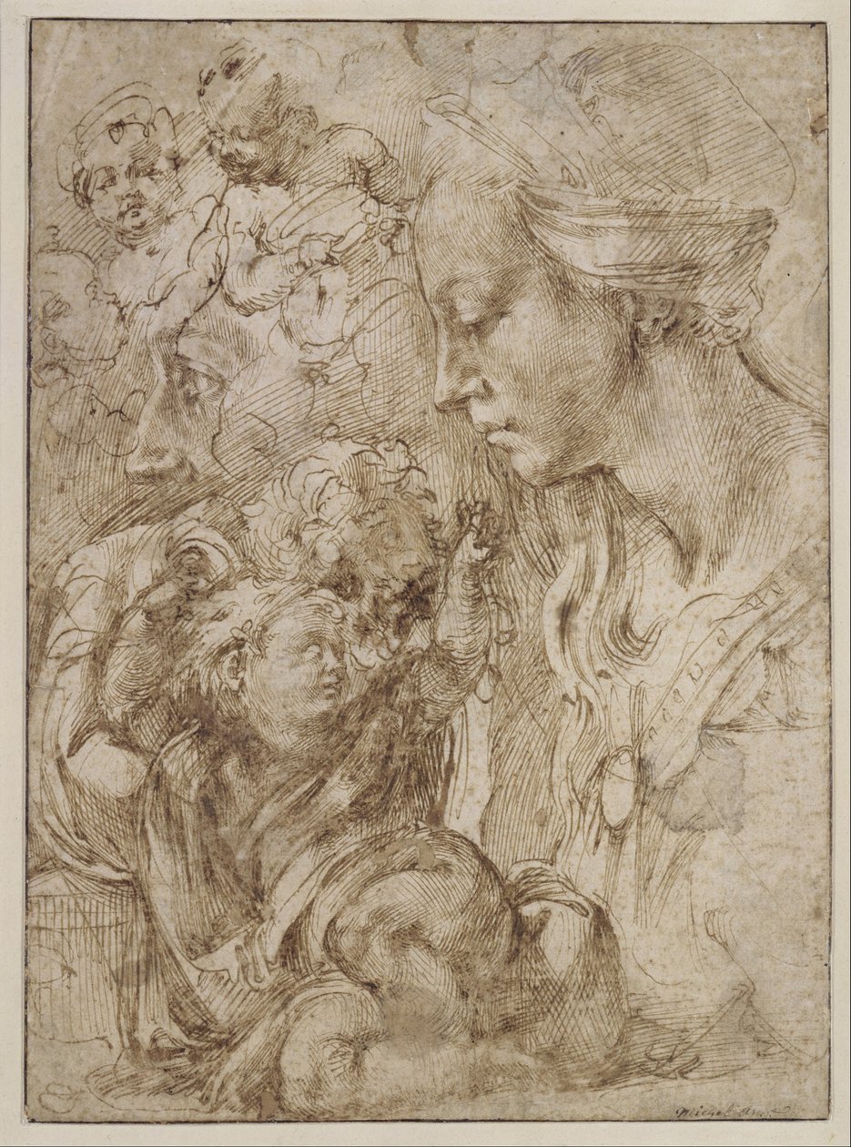 Studies voor een heilige familie door Michelangelo