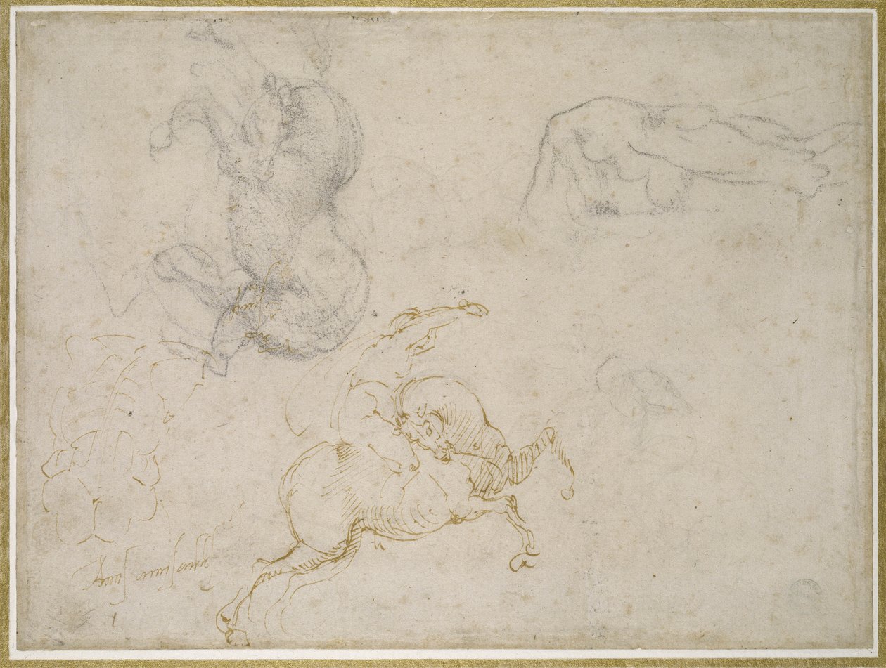 Een ruiter die aanvalt en andere studies door Michelangelo Buonarroti
