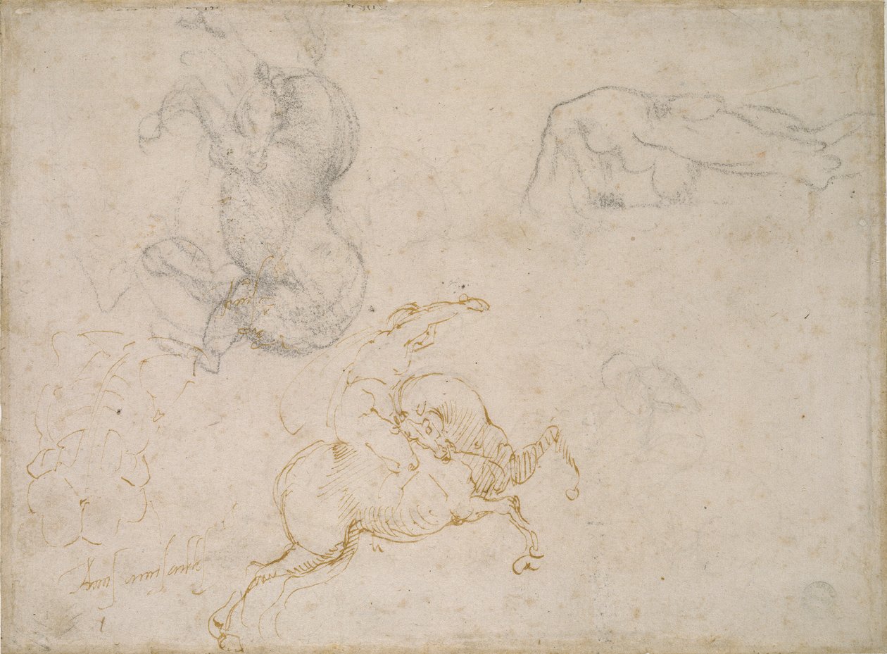 Een Ruiter die aanvalt en andere Studies, 16e eeuw door Michelangelo Buonarroti