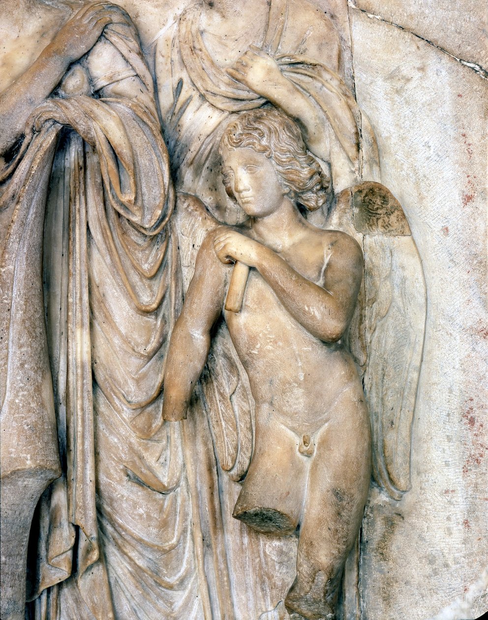 Engel, Venetië marmer, begin 16e eeuw. Begrafenisceremonie, detail, Louvre Museum. Beeldhouwwerk door Michelangelo Buonarroti door Michelangelo Buonarroti