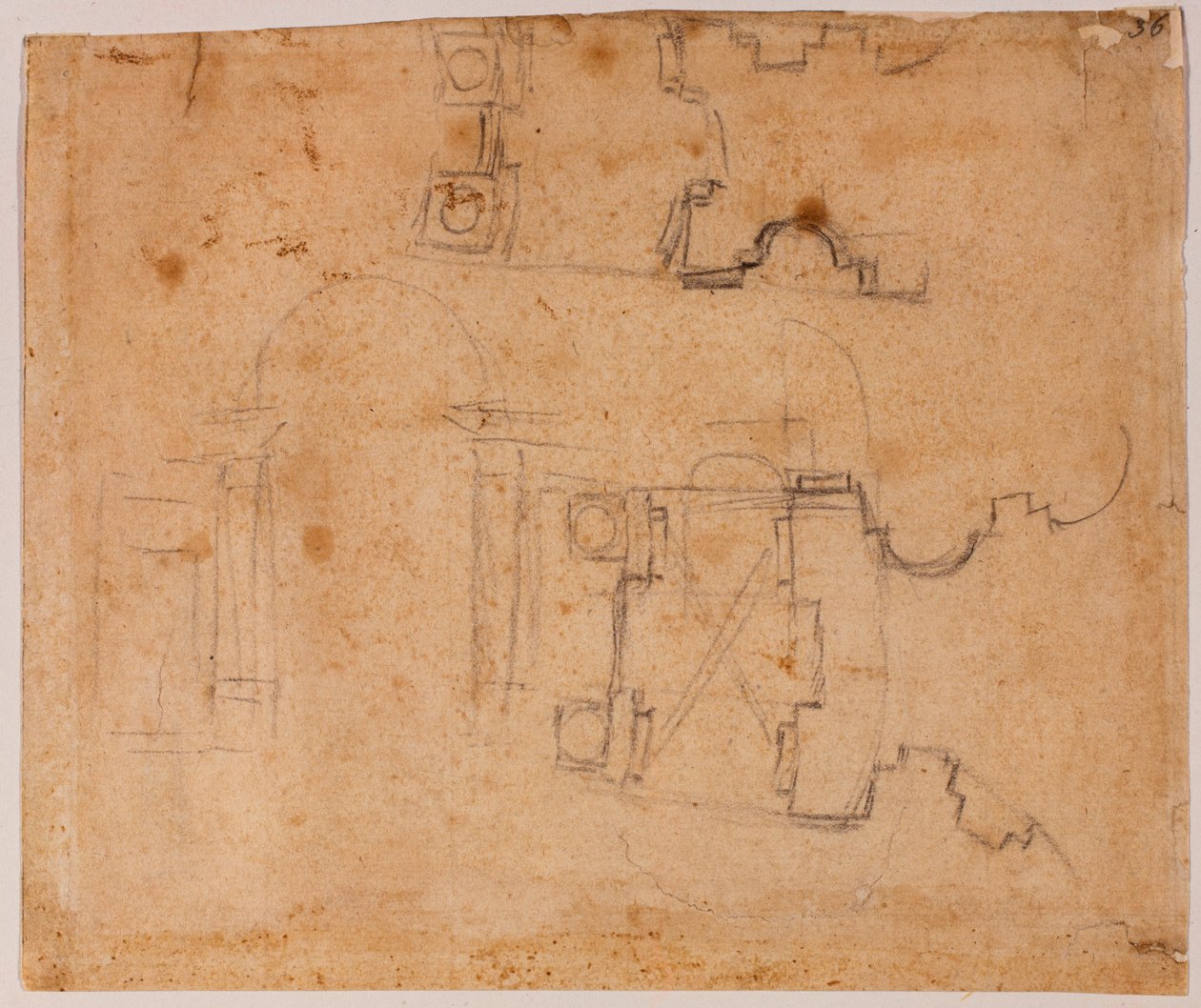 Architecturale elevatie en plandetails van San Giovanni dei Fiorentini door Michelangelo Buonarroti