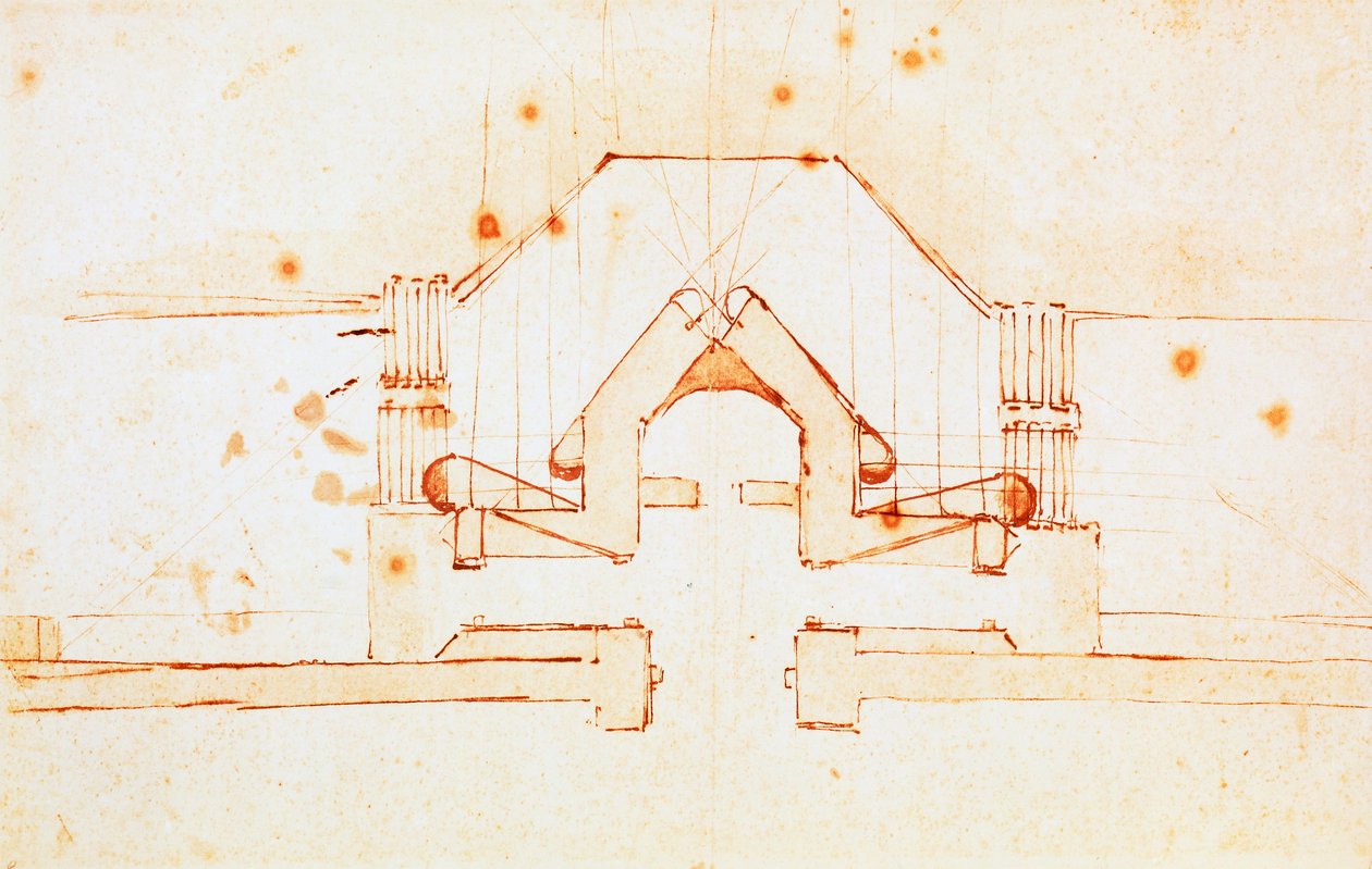Tekening van vestingwerken voor Florence, ontwerp door Michelangelo Buonarroti (1475-1564), Italië door Michelangelo Buonarroti
