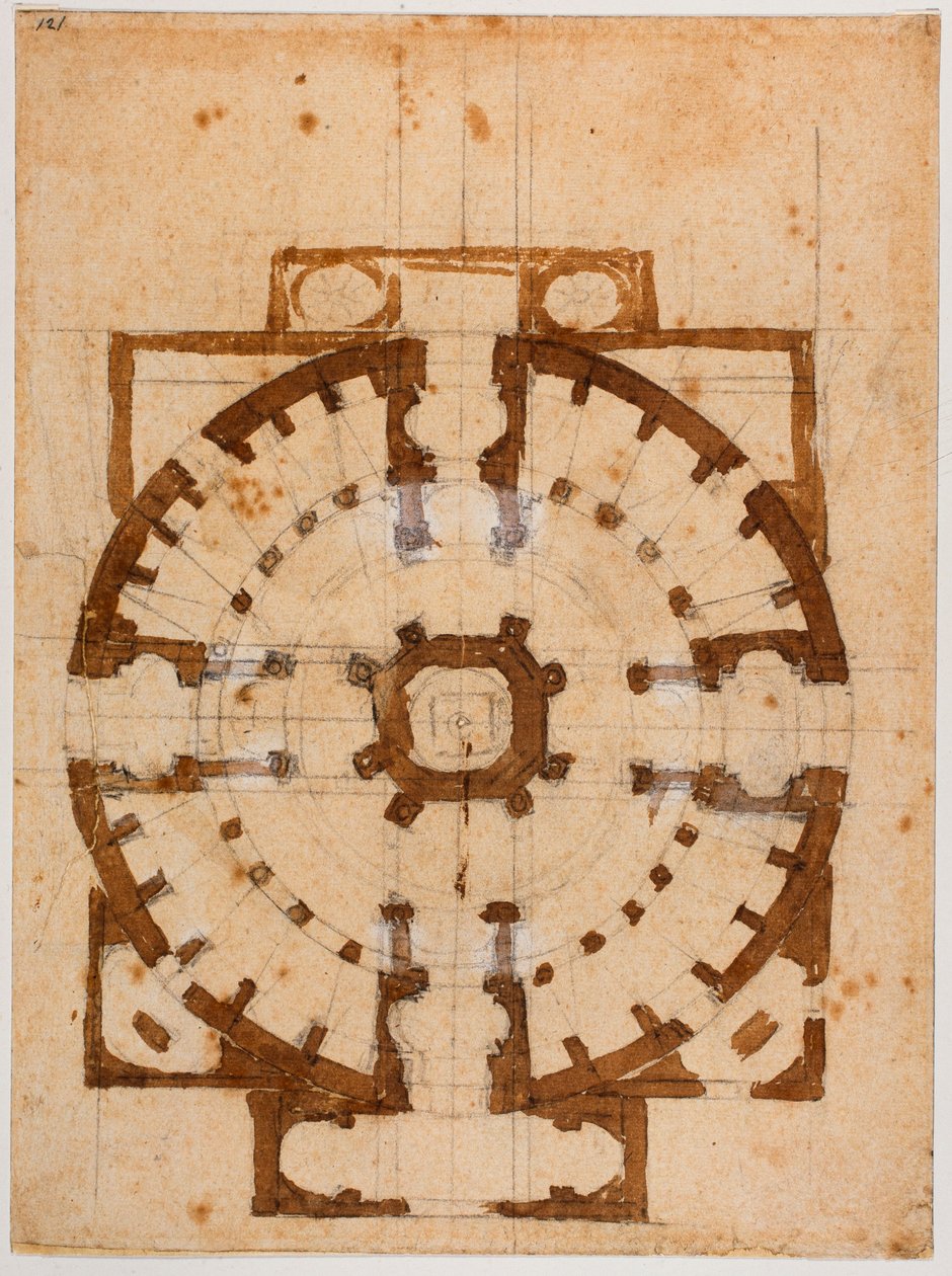 Plattegrond voor San Giovanni dei Fiorentini door Michelangelo Buonarroti