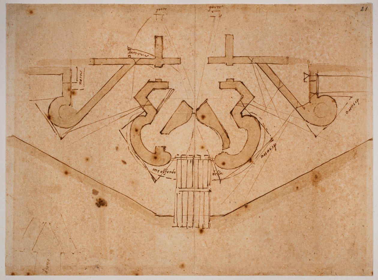 Fortificatieontwerp voor een poort door Michelangelo Buonarroti