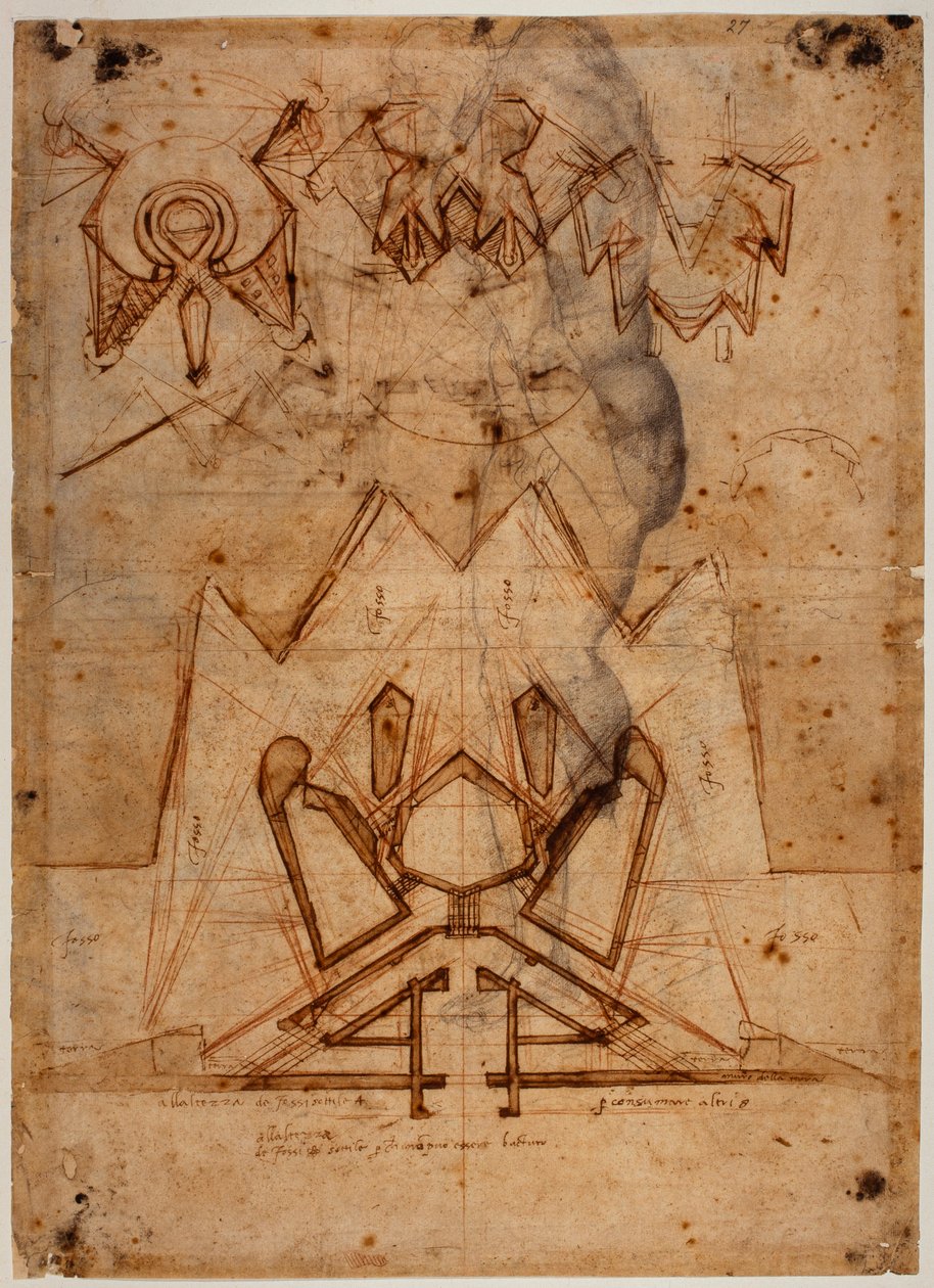 Vestingen voor de Porta al Prato, figuurschets door Michelangelo Buonarroti