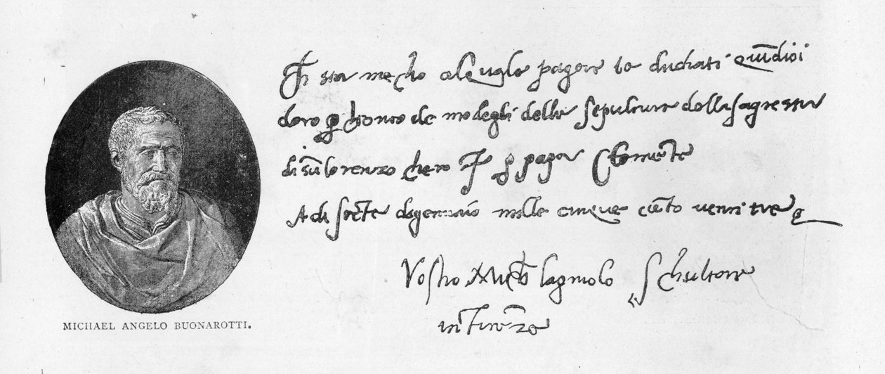 Handschrift en handtekening van Michelangelo Buonarroti door Michelangelo Buonarroti